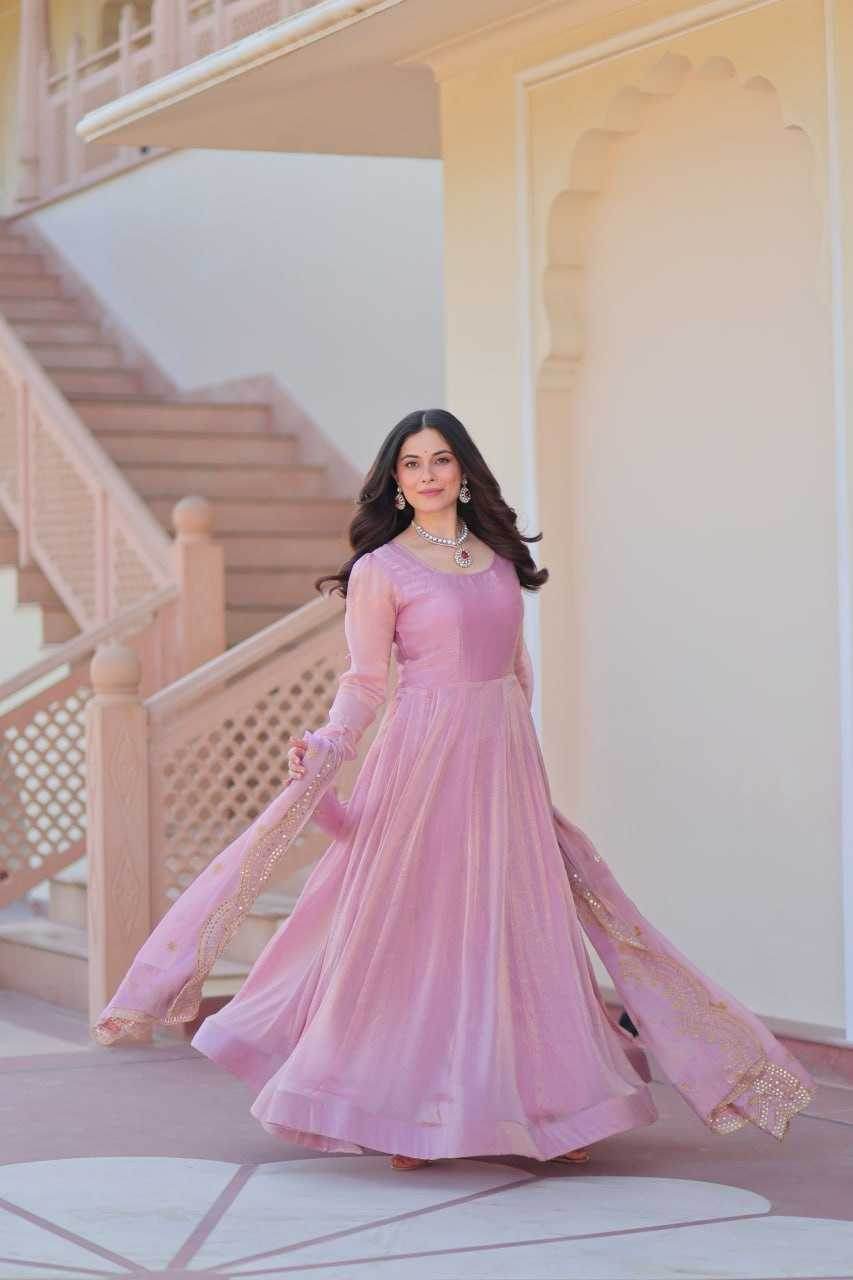 Chiffon Full Sleeve Gown With Dupatta - MYLUXURY LANE ENTERPRISE